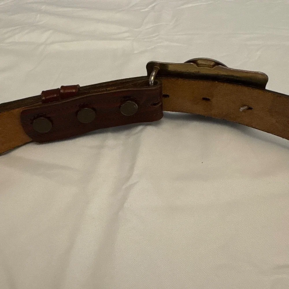 Vintage Handmade Tex Tan Leather‎ Belt Western Style Stone Buckle Brown Size 38